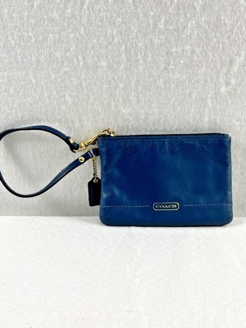 Coach Teal Blue Pebble Leather Double Zip Wristlet Wallet Wristlet Women 6"